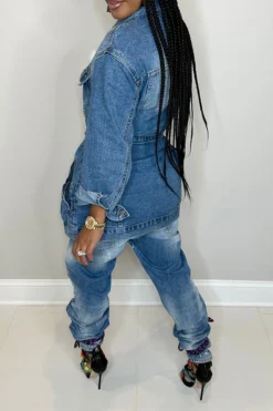 Gradient Versatile Belted Denim Coat -Prettytina C23080110 BL 3