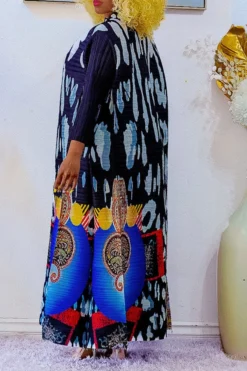 Tribal Print Stylish Pleated Maxi Dress -Prettytina C23080132 BK 3