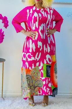 Tribal Print Stylish Pleated Maxi Dress