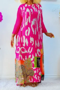 Tribal Print Stylish Pleated Maxi Dress -Prettytina C23080132 RR 3