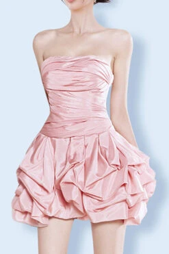 Solid Color Bandeau Romantic Bubble Mini Dress -Prettytina C23080177 PI 3