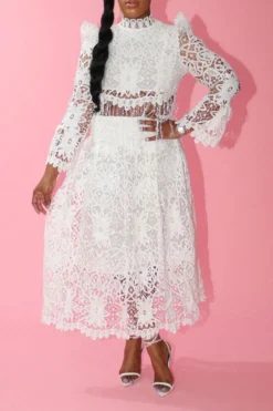 Hollow-Out Lace Sophisticated Tassel Dress Suit