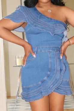 Patchwork Ruffle Stunning Denim Camisole & Skirt