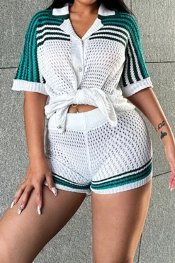 Striped Patchwork Relaxed Knitted Pant Suit