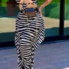 Striped Cool Lace-Up Side Ruffle Dress Suit