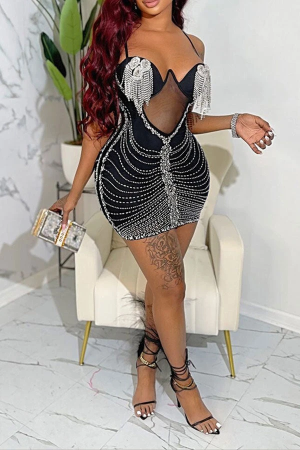 Rhinestone Tassel Hot Spaghetti Strap Mini Dress 1 Rhinestone Tassel Hot Spaghetti Strap Mini Dress
