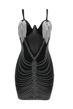 Rhinestone Tassel Hot Spaghetti Strap Mini Dress 14 Rhinestone Tassel Hot Spaghetti Strap Mini Dress -Prettytina C23081540 BK 3