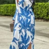 Leaf Print Relaxed Single Breasted Maxi Dress