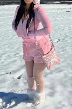 Solid Color Hooded Girly Tiered Dress Suit -Prettytina C23082893 PI 4