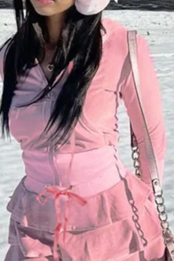 Solid Color Hooded Girly Tiered Dress Suit -Prettytina C23082893 PI 6