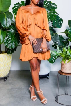 Solid Color Elegant Puff Sleeve Mini Dress