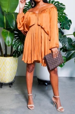 Solid Color Elegant Puff Sleeve Mini Dress -Prettytina CP2012103 2