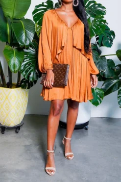 Solid Color Elegant Puff Sleeve Mini Dress -Prettytina CP2012103 3