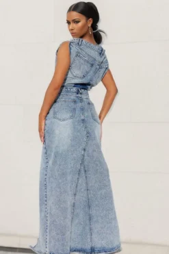 Blue Romantic High Split Slash Neck Dress Suit -Prettytina CP2306206 BL 3