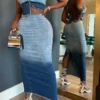 Gradient Boyish Backless Denim Dress Suit