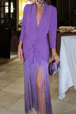 Solid Color Classic Tassel Dress Suit -Prettytina CP2309022 PU 3