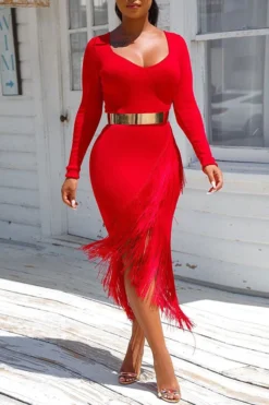 Tassels Chic Irregular Midi Dress -Prettytina H20081410 13