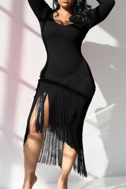 Tassels Chic Irregular Midi Dress -Prettytina H20081410 6