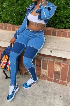 Color Block Tassels Chic Midriff-Baring Pants Suit -Prettytina H20091533 3