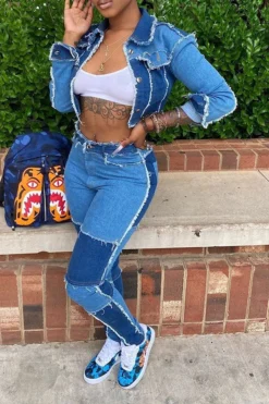 Color Block Tassels Chic Midriff-Baring Pants Suit -Prettytina H20091533 4