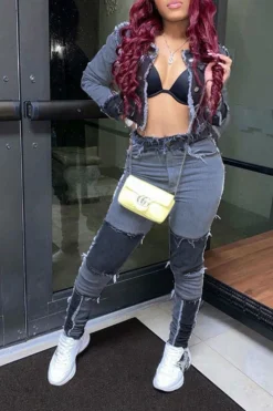 Color Block Tassels Chic Midriff-Baring Pants Suit -Prettytina H20091533 5