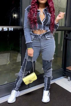 Color Block Tassels Chic Midriff-Baring Pants Suit -Prettytina H20091533 6