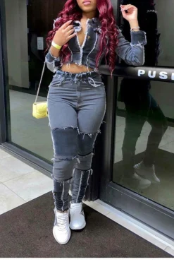 Color Block Tassels Chic Midriff-Baring Pants Suit -Prettytina H20091533 7