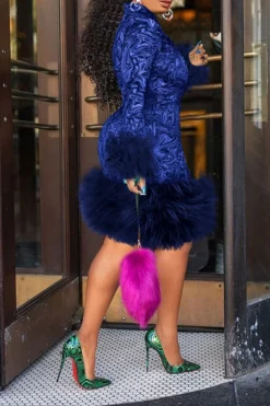 Wave Print Feminine Fluffy Mini Dress -Prettytina H20102220 3