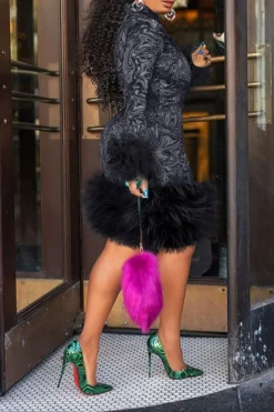 Wave Print Feminine Fluffy Mini Dress -Prettytina H20102220 9