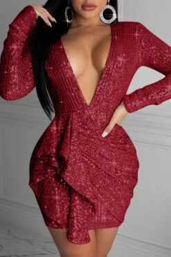 Sequined Glamorous Backless Deep V Neck Mini Dress -Prettytina H20111231 6