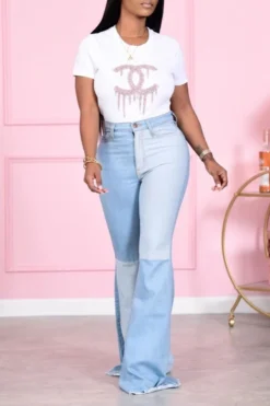 Color Block Feminine Flared Jeans