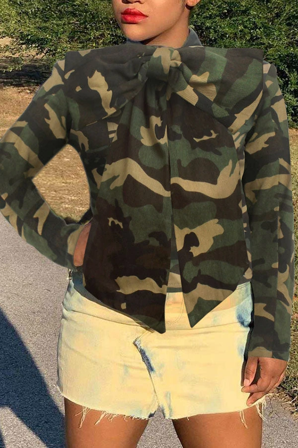 Solid Color Pussy Bow Sweet Denim Blouse 3 Solid Color Pussy Bow Sweet Denim Blouse - Image 3