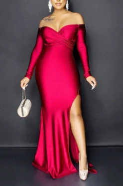 Solid Color Glamorous Splited Maxi Dress