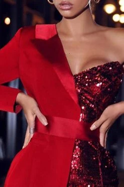 One Shoulder Patchwork Stylish Sequins Mini Dress With Belt -Prettytina H20121705 2