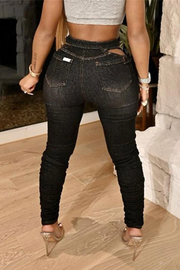 Patchwork Striking Strappy High Waist Cutout Jeans 6 Patchwork Striking Strappy High Waist Cutout Jeans - Image 6