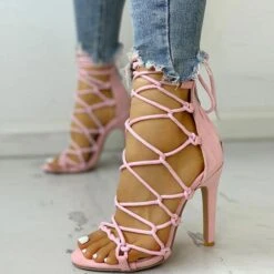 Solid Color Chic Lace-Up Knotted Stiletto Sandals
