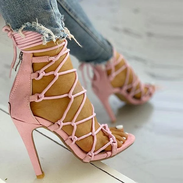 Solid Color Chic Lace-Up Knotted Stiletto Sandals 3 Solid Color Chic Lace-Up Knotted Stiletto Sandals - Image 3