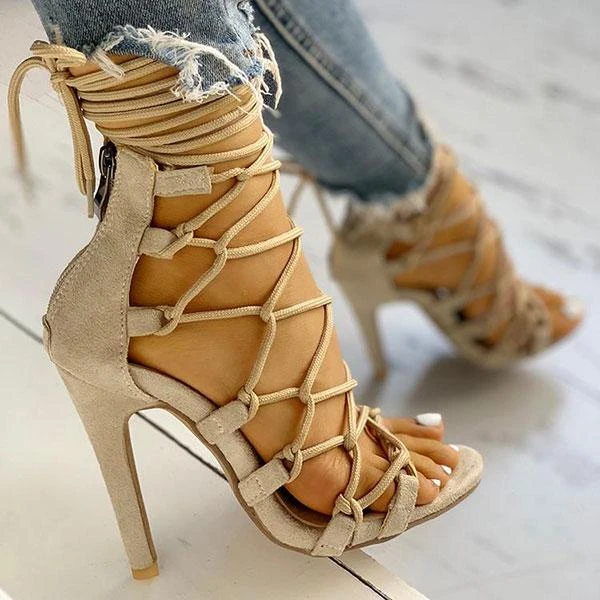 Solid Color Chic Lace-Up Knotted Stiletto Sandals 4 Solid Color Chic Lace-Up Knotted Stiletto Sandals - Image 4