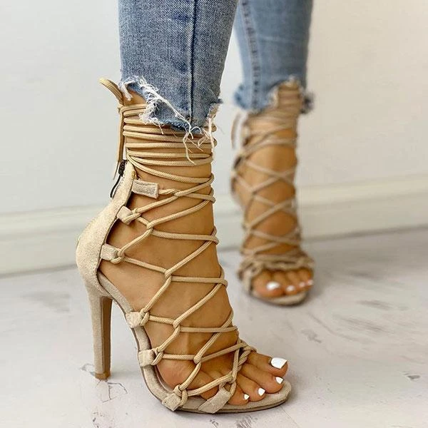 Solid Color Chic Lace-Up Knotted Stiletto Sandals 6 Solid Color Chic Lace-Up Knotted Stiletto Sandals - Image 6