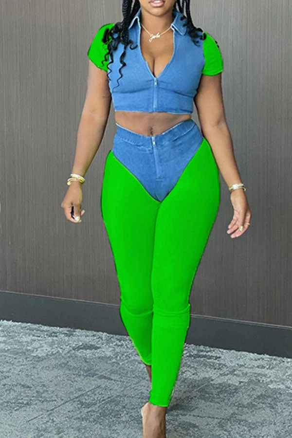 Hit Color Classic Midriff-Baring Pants Suit 6 Hit Color Classic Midriff-Baring Pants Suit - Image 6