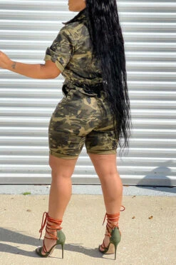 Camouflage Lapel Zipper Feminine Drawstring Romper -Prettytina H21042630 4 0a707ea5 2a11 42f3 add5 97b72a4f1adc