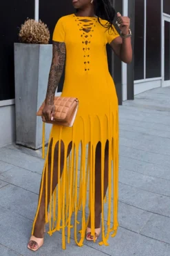 Color Block Tassels Stylish Lace-Up Maxi Dress -Prettytina H21051138 4 0c618371 7624 4c70 925a 0a6bd0b29ae2