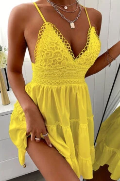 Solid Color Embroidery Sweet Mini Dress