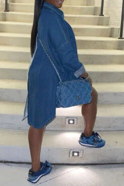 Color Block Lapel Boyish High Low Denim Midi Dress 6 Color Block Lapel Boyish High Low Denim Midi Dress -Prettytina H21062113 2 8f630885 eb89 4510 9533 23767863cf6f