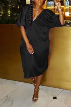 Solid Color Deep V Neck On-trend Midi Dress -Prettytina H21062803 5 f0984d8d b383 4939 84c3 97f87006147a