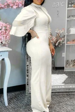 Mesh Patchwork Glamorous Jumpsuit -Prettytina H21071612 WH 2