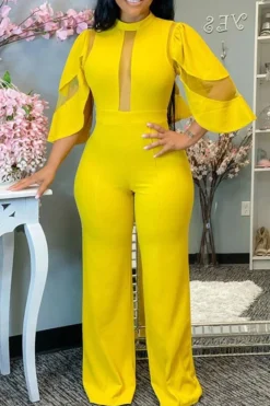 Mesh Patchwork Glamorous Jumpsuit -Prettytina H21071612 YE 4