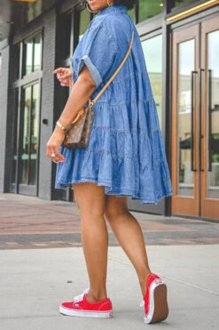 Blue Lapel Classic Button Down Denim Mini Dress -Prettytina H21080301 BL 4 3ddd9844 86ce 429c 8618 01fd210c75d5