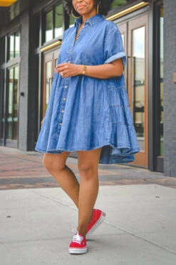 Blue Lapel Classic Button Down Denim Mini Dress -Prettytina H21080301 BL 5 f55de1c8 b416 4c80 9407 95494dfb5656