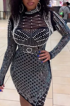 Rhinestone & Faux Pearl Luxe Half Collar Mini Dress -Prettytina H21081110 BK 5 82fc9b55 bccf 4964 b381 74751c461798